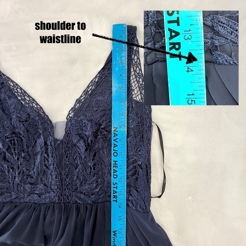 Lulus Womens Formal Dress M Blue Sleeveless Maxi Lace Chiffon Elegant Gown Sheer - Picture 7 of 8